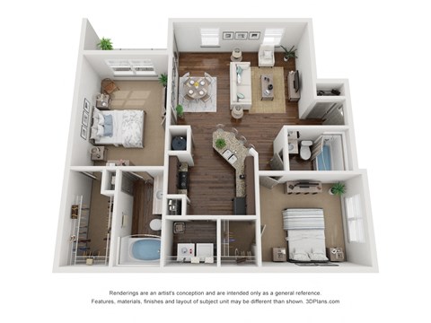 Floor plan for 2 beds, 2 baths, 1095 sqft
